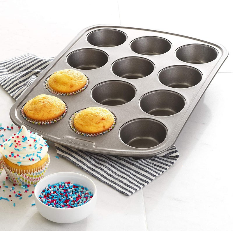 GoodCook Everyday Nonstick Steel Muffin Pan, 12 cup, Gray - Image 3